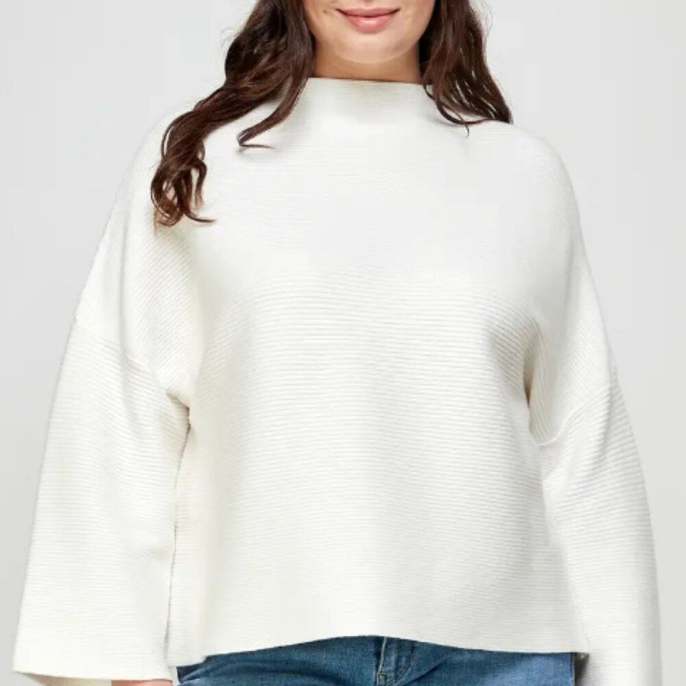 NWT Ellison Plus Size Casual Ivory Mock Neck Ribbed Sweater‎ Size 1X